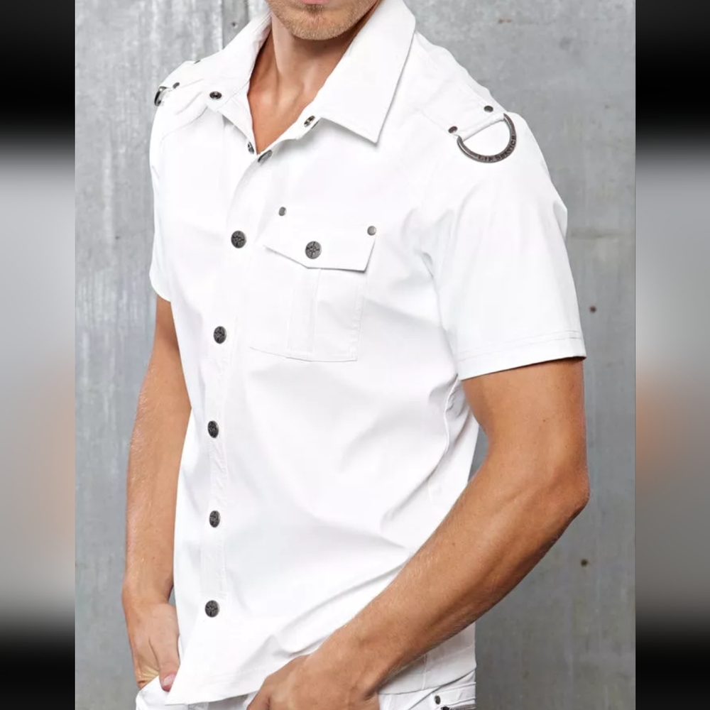 Lip Service Off White Vegi Leather Men's Cream Shirt Size Small